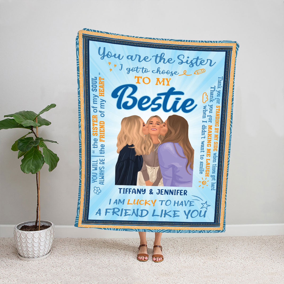 Petthouse | Personalized To My Bestie Cartoon The Sister I Got To Choose Travel Blanket, Friendship Keepsake Blanket