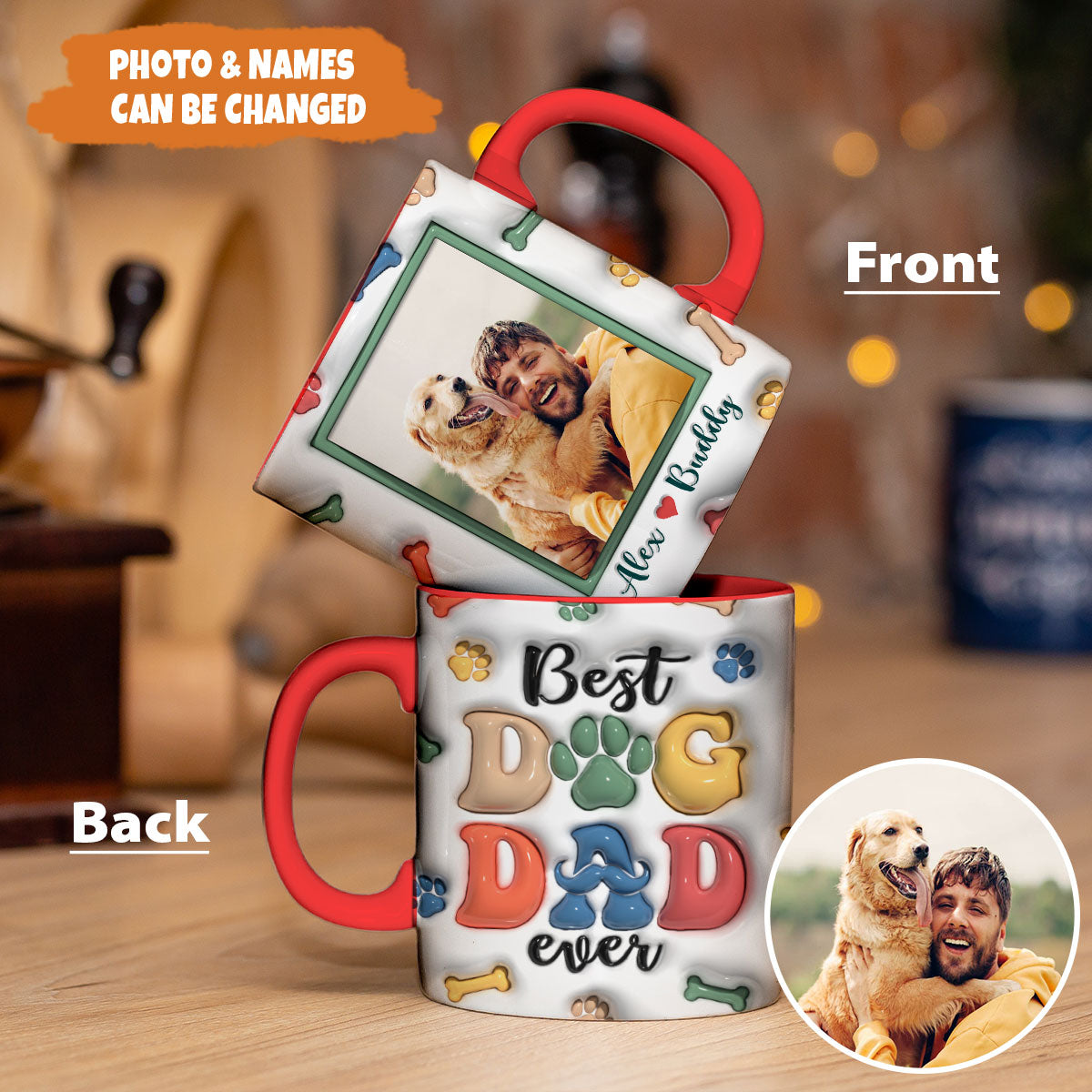 Petthouse | Custom Best Dog Dad Ever 3d Inflated Effect Mug, Best Dog Dad Ever, Gift Dog Lovers