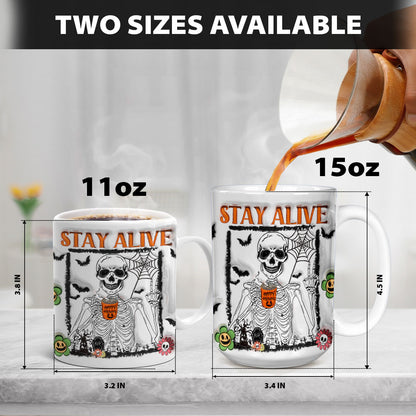 Petthouse | Skeleton Coffee Mug, Stay Alive 3d Inflated Mug, Spooky Vibes Mug, Pumpkin Spice Coffee