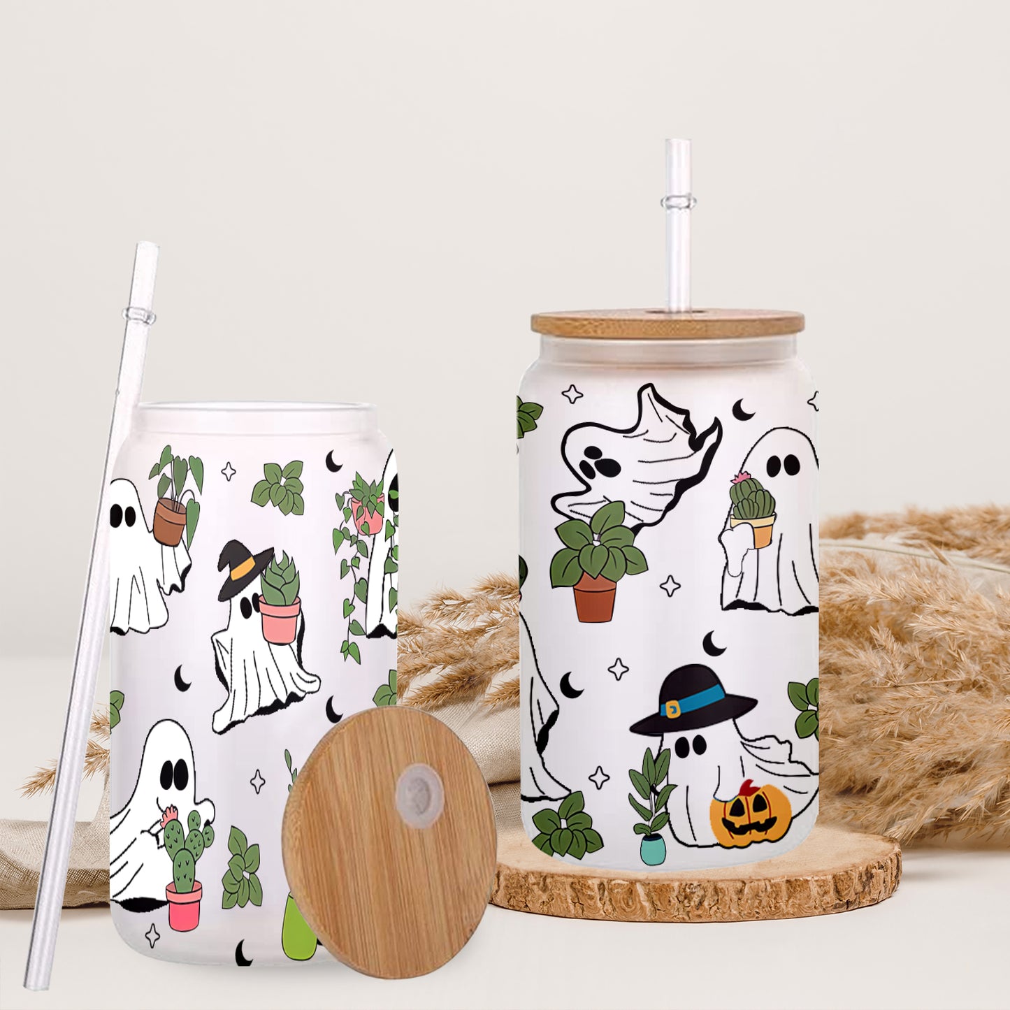 Petthouse | Ghost Plant Halloween Glass Can, Ghost Plant Glass Can, Ghost Plant Coffee Glass