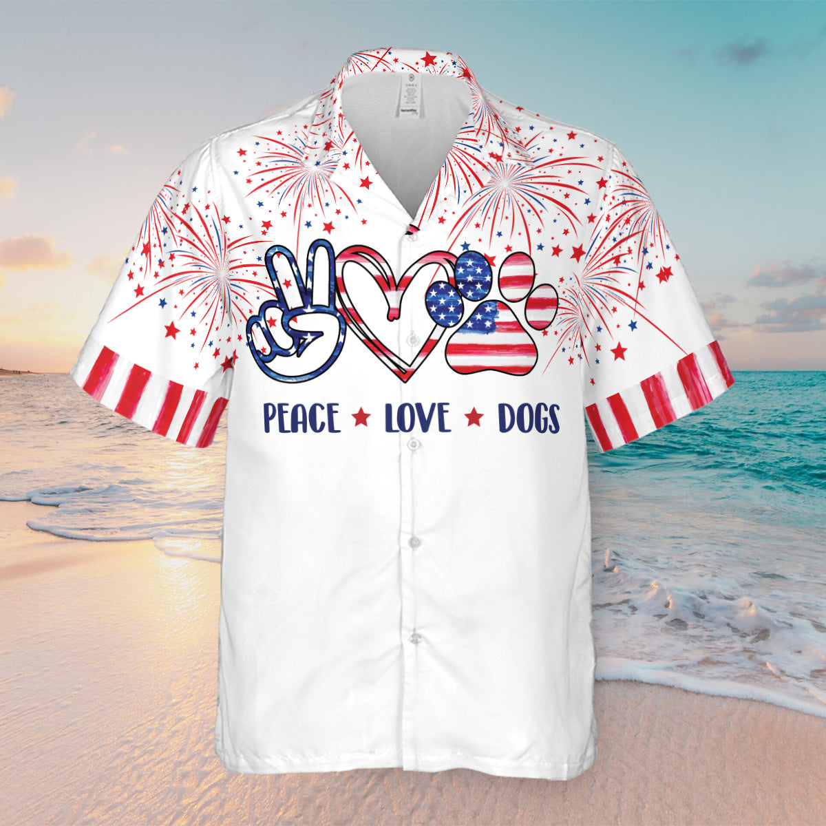 Petthouse | Custom Peace Love Dog Hawaiian Shirt For Dog Lover, 4th Of July Independence Day Summer