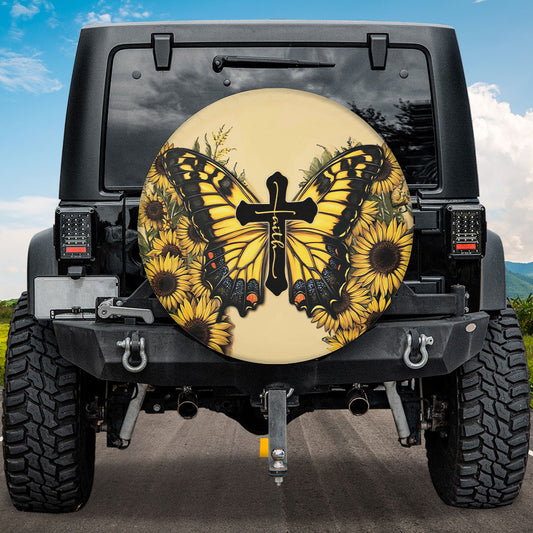 Petthouse | Jesus Butterflies Faith Spare Tire Cover, Jesus Sunflower Decor Car, Butterflies Faith Car