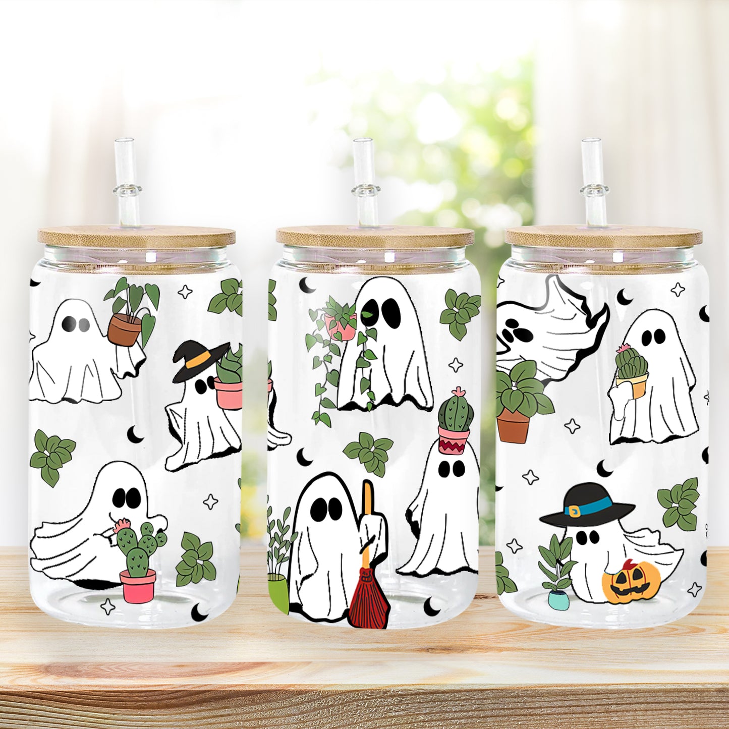 Petthouse | Ghost Plant Halloween Glass Can, Ghost Plant Glass Can, Ghost Plant Coffee Glass