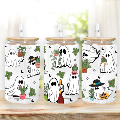 Petthouse | Ghost Plant Halloween Glass Can, Ghost Plant Glass Can, Ghost Plant Coffee Glass