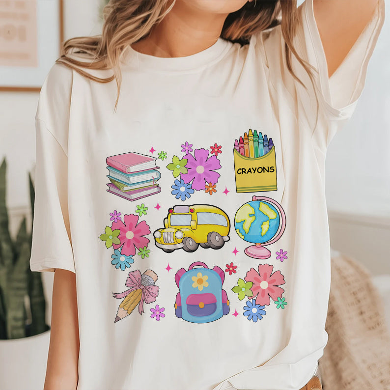 Petthouse | Coquette Teacher Back To School Shirt, School Bus Books Shirt, First Day Of School Shirt