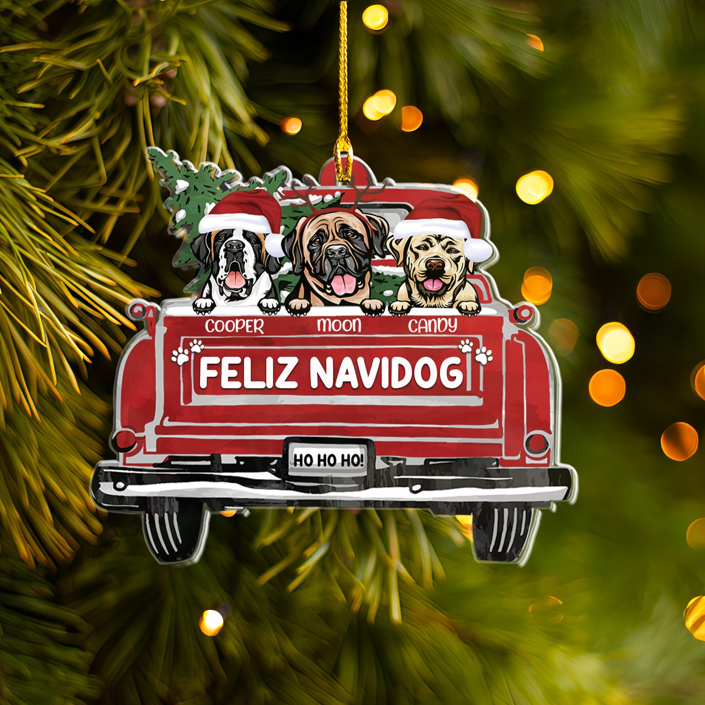 Petthouse | Personalized Feliz Navidog Christmas Acrylic Ornament, Dog Lovers Christmas Gift, Dog Xmas