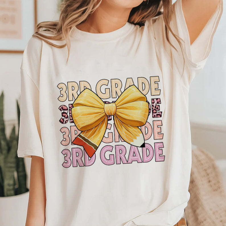 Petthouse | Customized Grade Shirt For Teacher, Back To School Pencil Coquette Bow Shirt