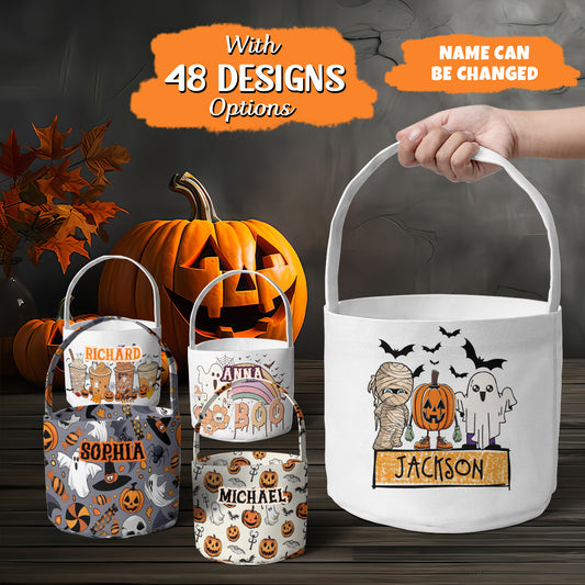 Petthouse | Personalized Kid Name Halloween Basket, Cute Bag For Kids, Halloween Candy Bag, Boys Halloween