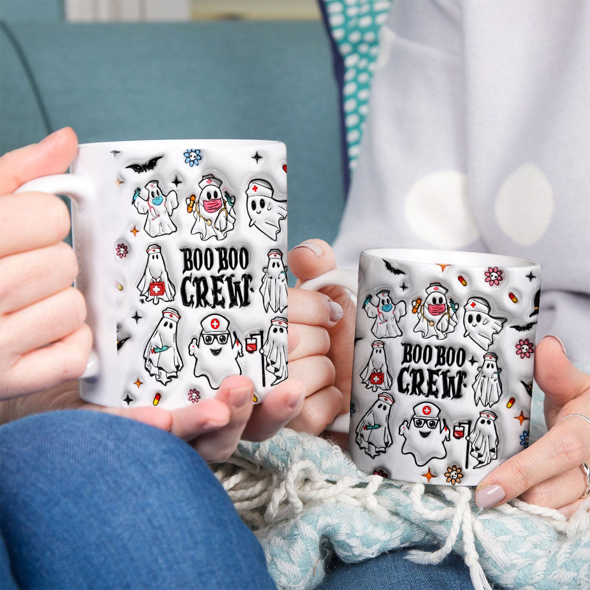 Petthouse | Boo Boo Crew Inflated Effect 3d Mug, Nurse Coffee Mug, Nurse Halloween Mug, Ghost Spooky