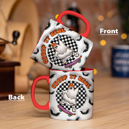 Petthouse | Ghost Creep It Real Halloween Mug, Cute Skater Ghost 3d Inflated Effect Mug, Spooky Season