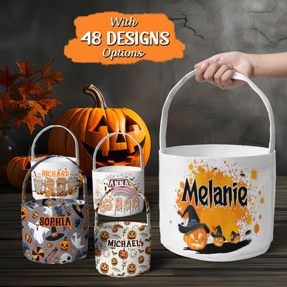 Petthouse | Personalized Halloween Candy Basket, Pumpkin Witch Trick Or Treat Bucket, Gift For Kids