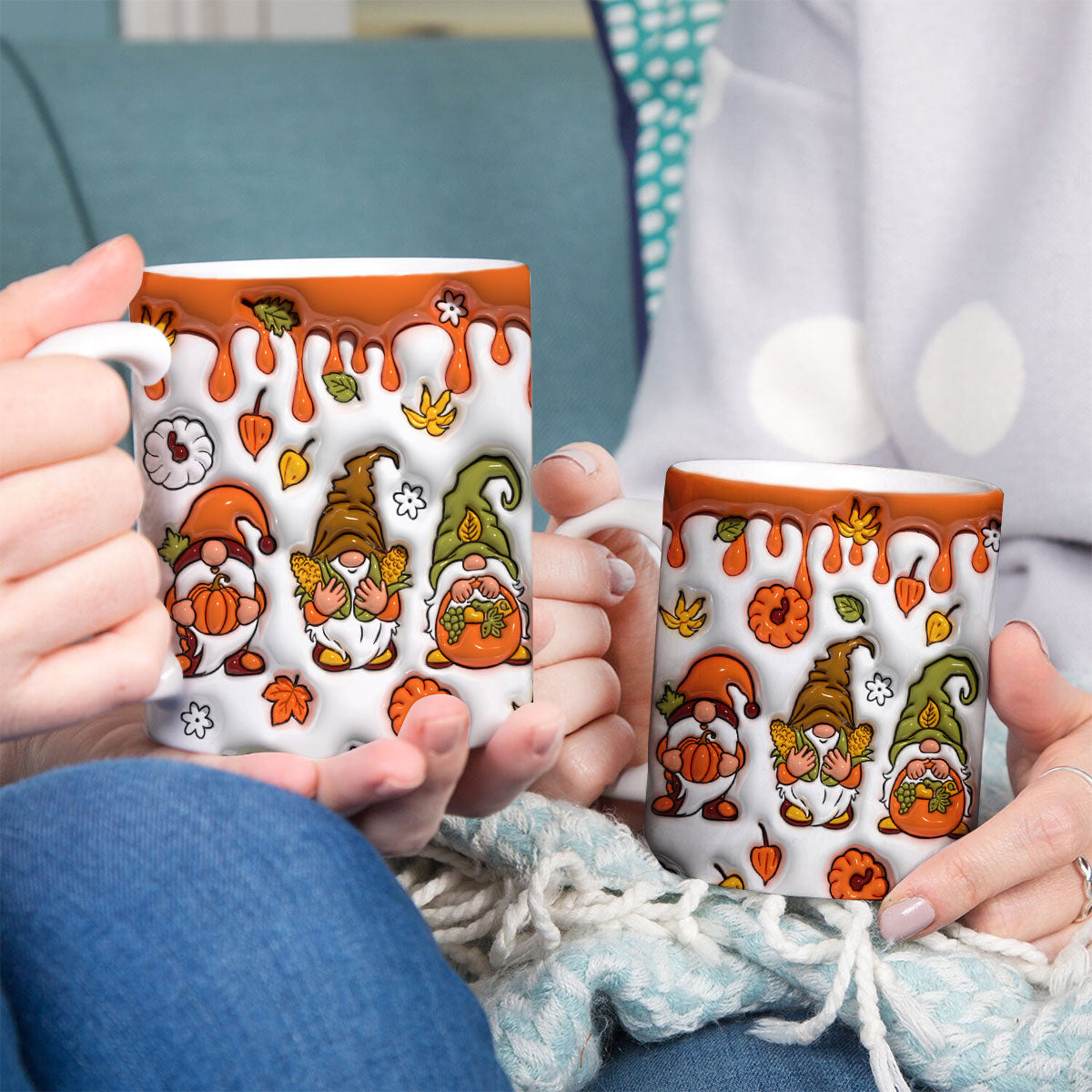 Petthouse | Gnomes Fall 3d Inflated Effect Mug, Fall Vibes Inflated Sublimation Halloween Coffee Mug