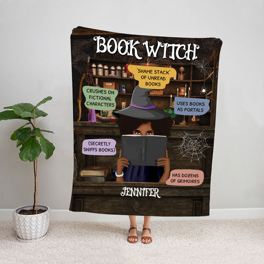 Petthouse | Personalized Halloween Day Fleece Blanket To Book Lovers, Witchy Throw Blanket For Women