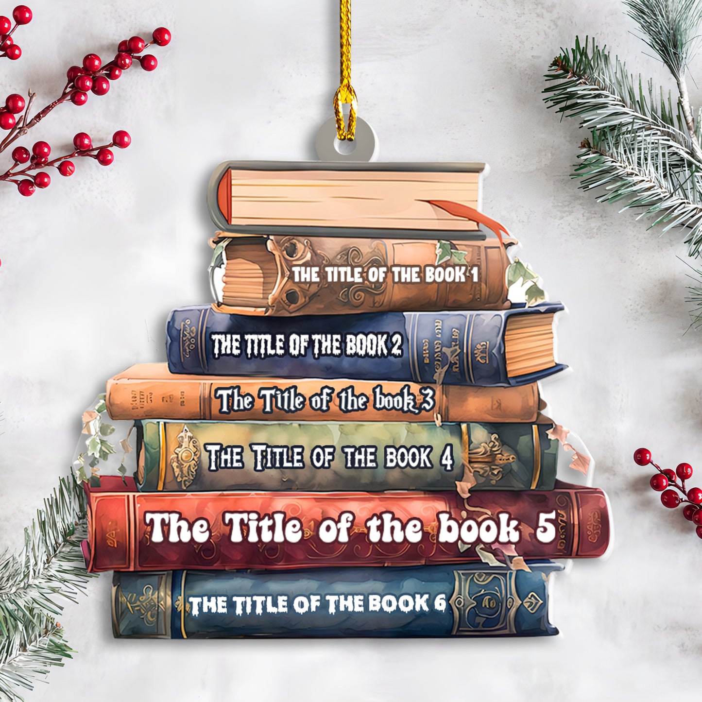 Petthouse | Custom Bookstack Christmas Ornament, Librarian Book Lover Ornament, Bookworm Ornament, Xmas Decor