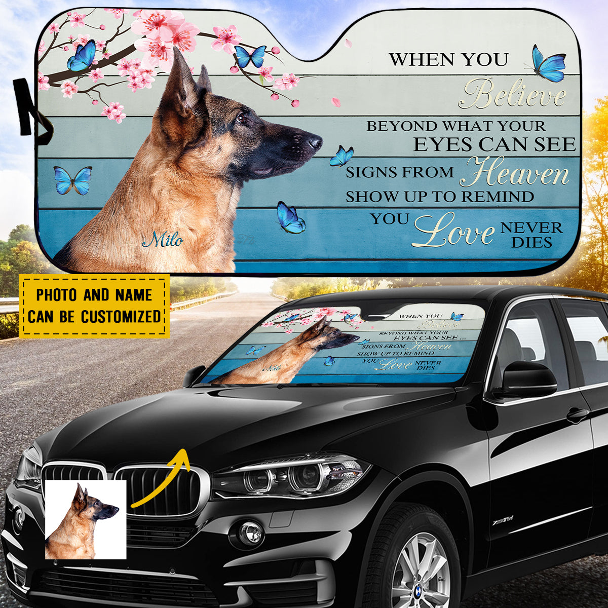 Petthouse | Customized German Shepherd Memorial Windshield Sun Shade Dog Remembrance Gifts