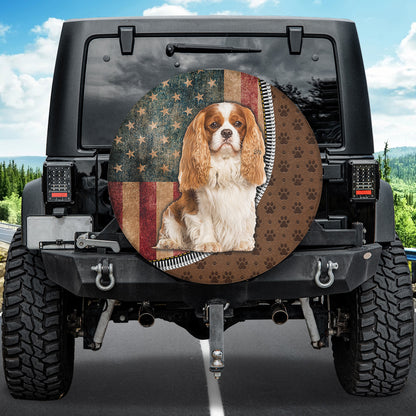 Petthouse | American Flag Vintage Spare Tire Cover Waterproof Cavalier King Charles Spaniel Dog Tire Cover