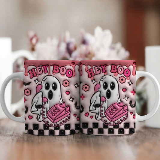 Petthouse | Hey Boo Ghost Halloween 3d Inflated Mug, Cute Ghost Spooky Vibes Mug, Gift For Her