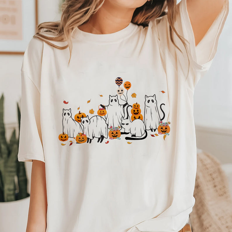 Petthouse | Cute Ghost Black Cats Shirt, Spooky Season, Cat Lover Gift, Halloween Ghost Cat Shirt