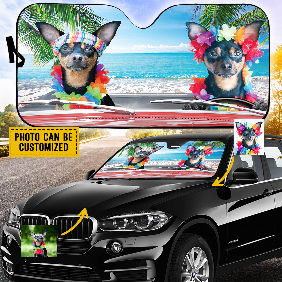 Petthouse | Chihuahua Beach Windshield Sun Shade Customized Foldable Car Sunshade Gift For Dog Lover