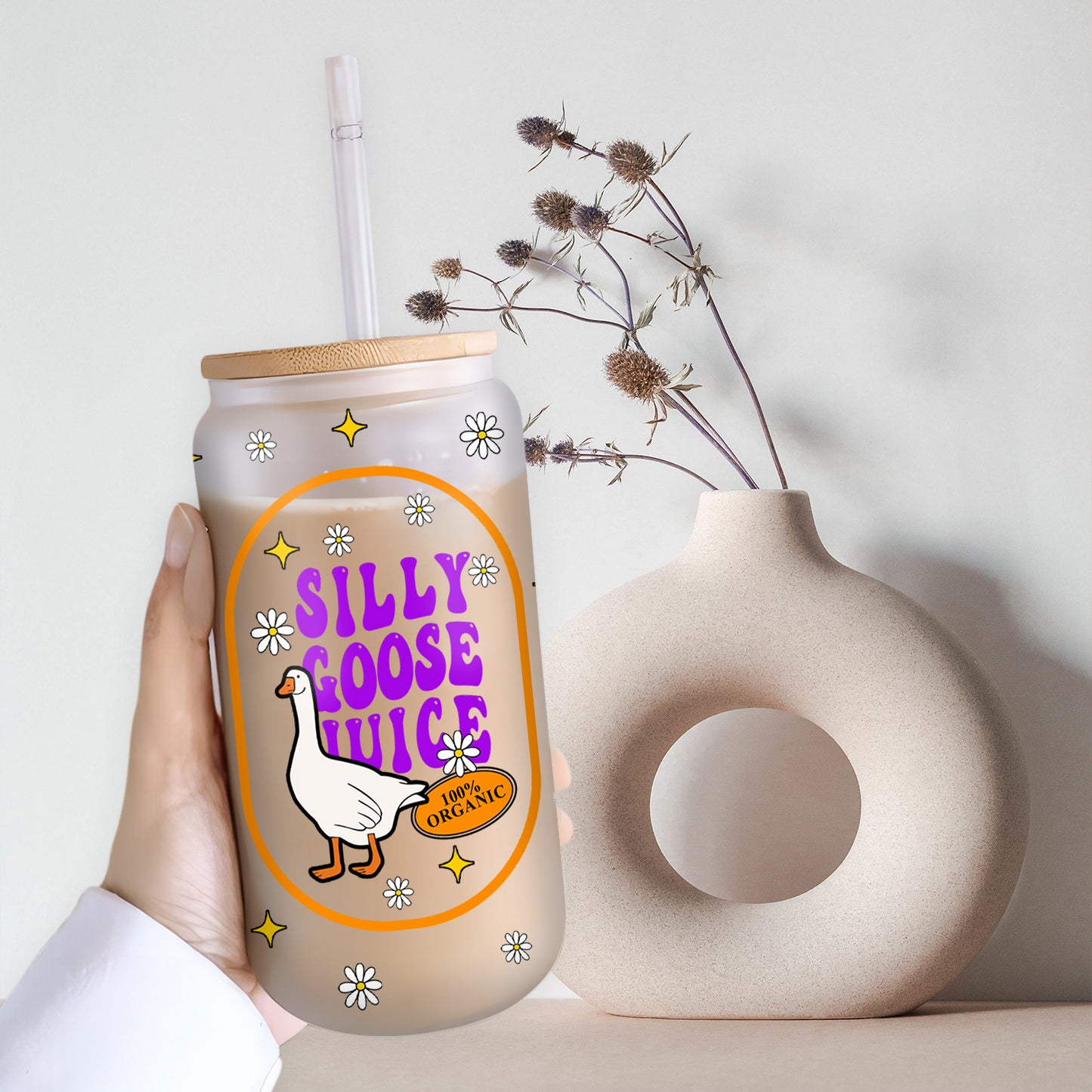 Petthouse | Silly Goose Juice Glass Can, Funny Silly Goose Iced Coffee Cup, Silly Goose Juice