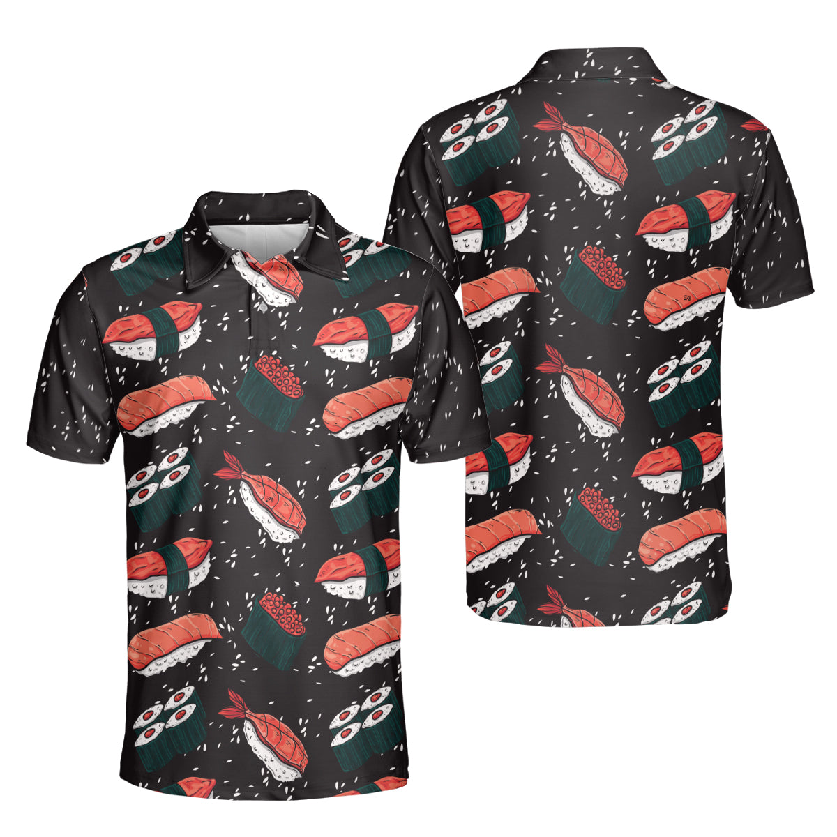 Petthouse | Customized Name Japanese Sushi Pattern Polo Shirt Sushi Food Golf Shirt Sushi Lovers Gift Japenese Patriot