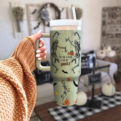 Petthouse | Tis' The Season To Be Spooky 40oz Tumbler, Skeleton Dancing Spooky Season, Skeleton Stay