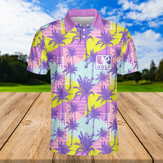 Petthouse | Golf Sport Tropical Coconut Palm Tree Seamless Pattern Polo Shirt Summer Beach Sport Shirt Gift For Golfers