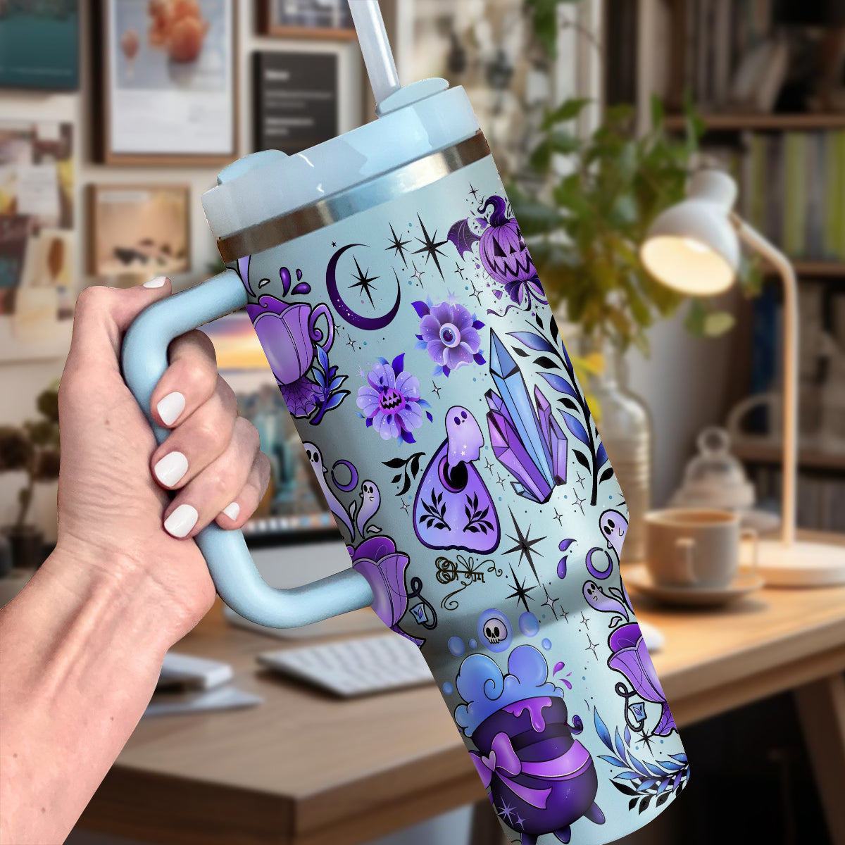 Petthouse | Magical Halloween 40oz Tumbler, Cute Spooky Tumbler Wraps, Retro Ghost Witch Halloween