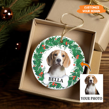 Petthouse | Personalize Dog Photo Ornament, Dog Christmas Wreath Ornament, Forever Love, Ornament Decor Tree