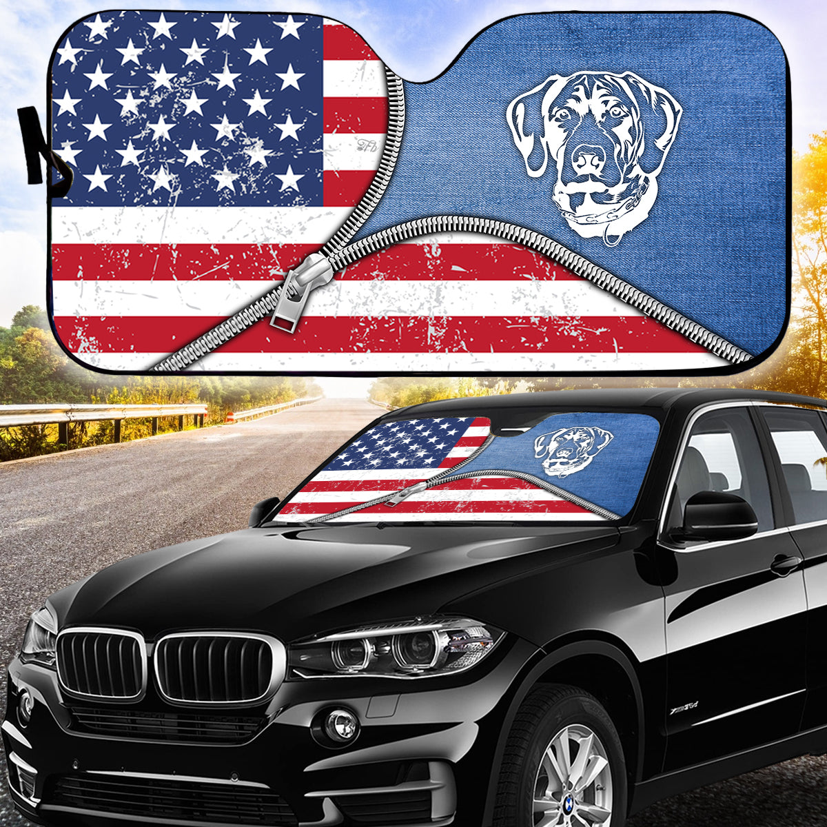 Petthouse | German Shorthaired Pointer Windshield Sun Shade American Flag Truck Window Shades Independence