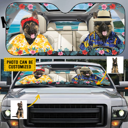 Petthouse | German Shepherd Hawaiian Car Sun Shade Windshield Custom Photo Windshield Cover For Dog Lover