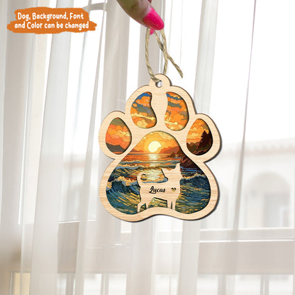 Petthouse | Personalized Dog Paw Memorial Suncatcher Ornament, Custom Sunset Background Pet Sympathy Gift