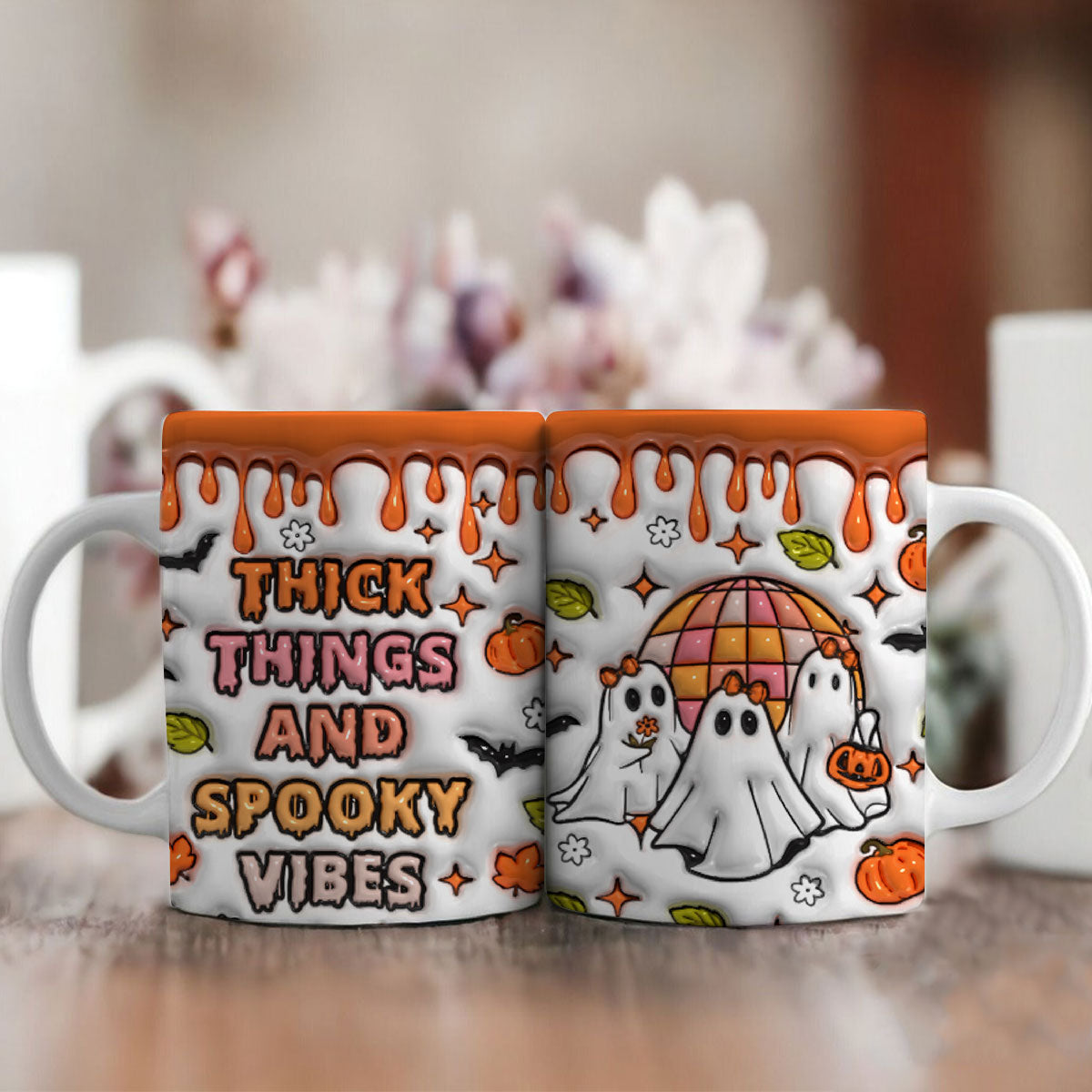 Petthouse | Thick Thighs And Spooky Vibes Skinny Mug, Ghost Spooky 3d Inflated Effect Printed Mug