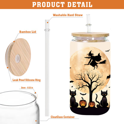 Petthouse | Pumpkin Coffee Glass Cup, Witchy Brew, Black Cat Cup, Cute Cat Glass, Spooky Brew