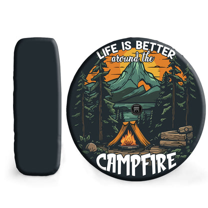 Petthouse | Mountain Camp Hiking Evergreen Pine Forest River Scene Spare Tire Cover Love Camping Tire Protector