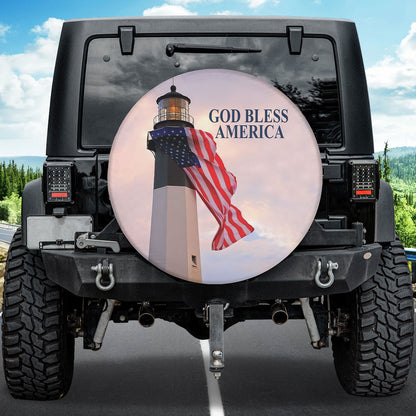 Petthouse | American Light House God Bless America Wheel Tire Covers Jesus Christian Religious