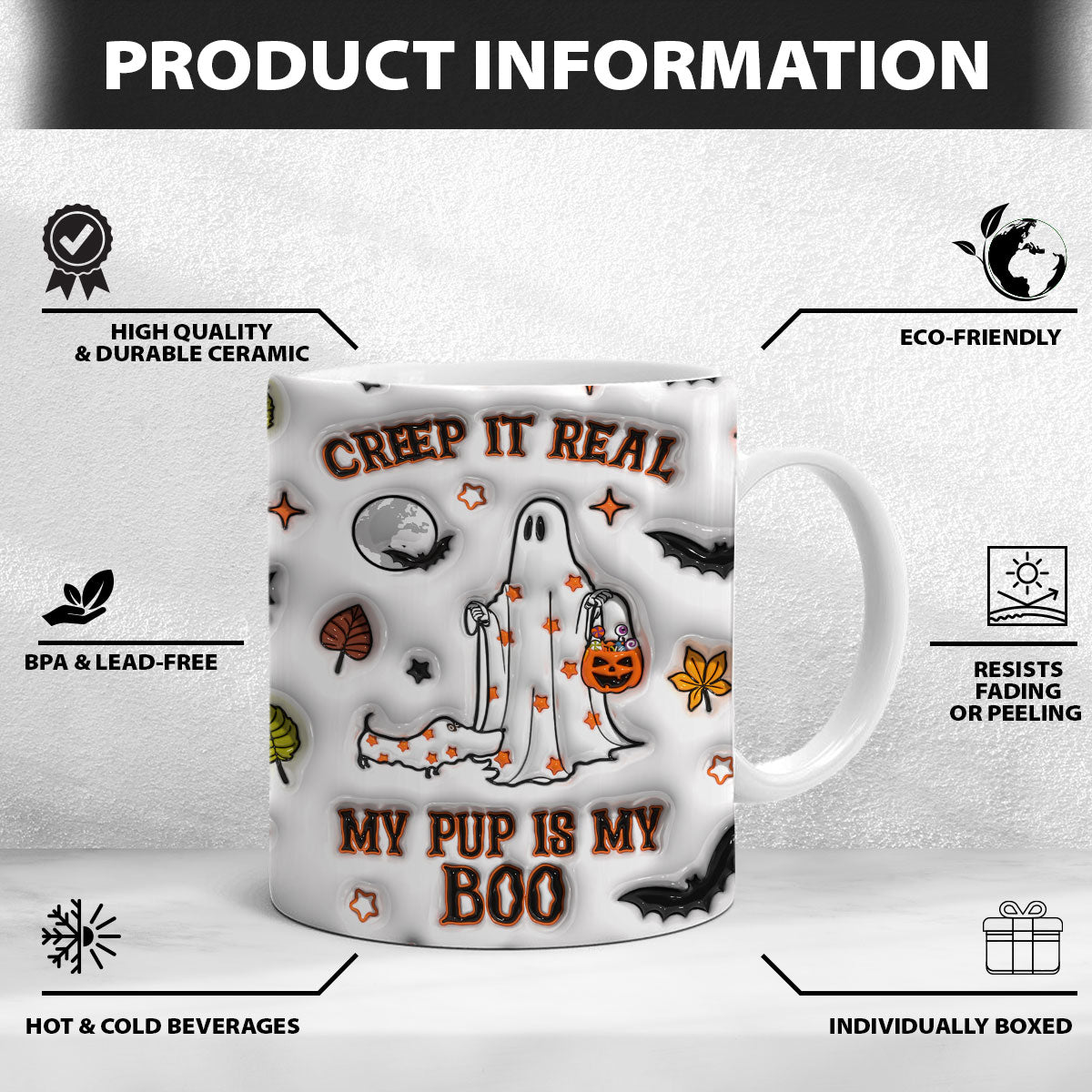 Petthouse | Halloween Ghost Walking Dog Mug, Creep It Real 3d Inflated Effect Printed Mug, Spooky Vibes