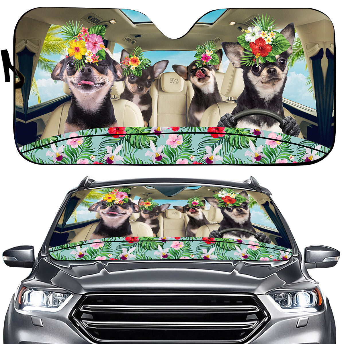 Petthouse | Dog Funny Hawaii Car Sun Shade Windshield Summer Vacation Windshield Sun Shade Sun Visor