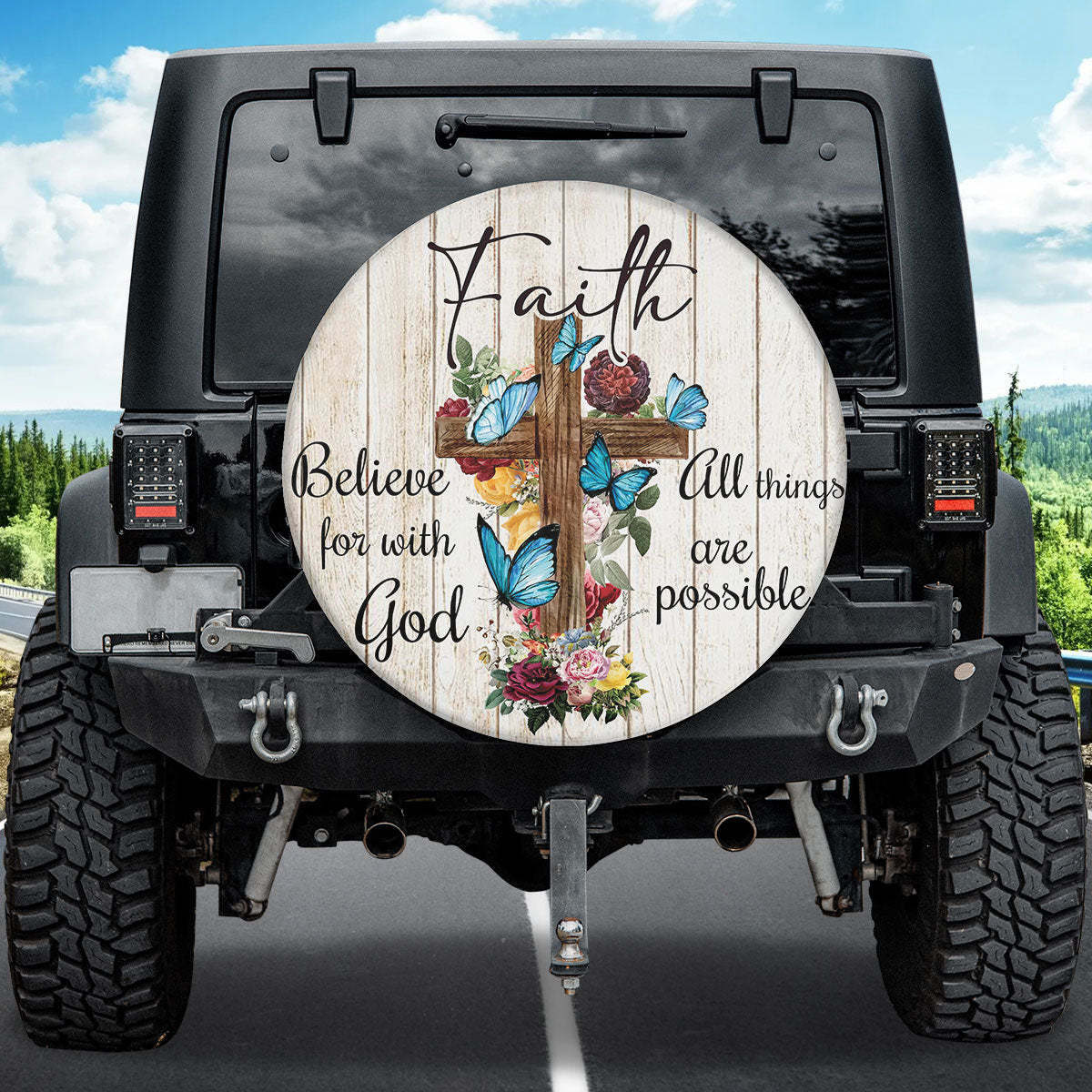 Petthouse | Jesus Cross Faith Tire Wheel Protector Butterflies Jesus Christian Spare Tire Cover