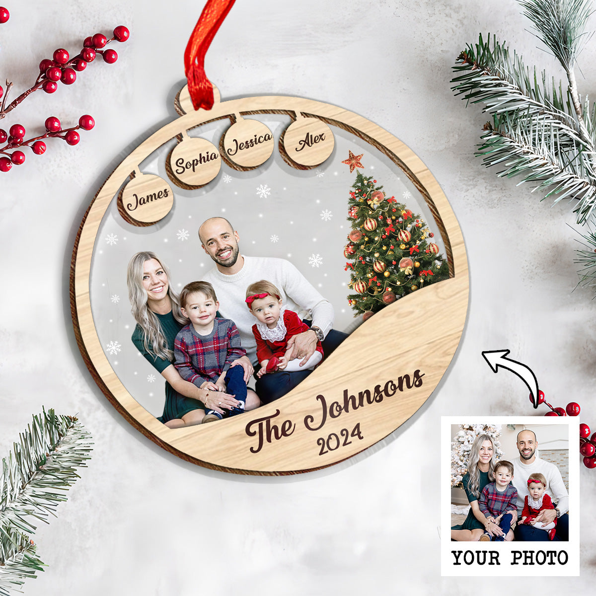 Petthouse | Family Christmas Ornament, Personalized Family Photo Name Ornament, Family 2024 Ornament