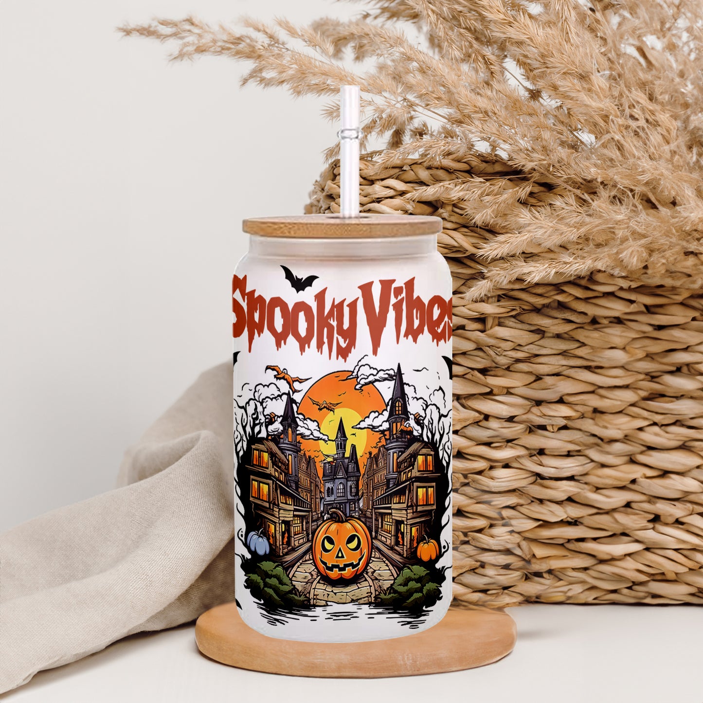 Petthouse | Halloweentown Glass Cup, Fall Pumpkin Glass Can, Spooky Season, Halloween Gift For Her