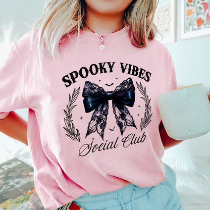 Petthouse | Spooky Vibes Social Club Shirt, Halloween Shirt, Halloween Coquette Bow Shirt