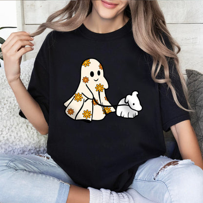 Petthouse | Funny Halloween Ghost Dog Walker Shirt, Cute Spooky Dog Shirt, Ghost And Dog Walking