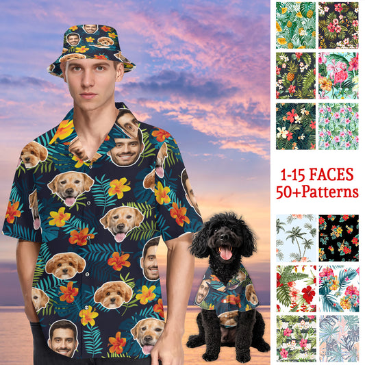 Petthouse | Custom Hawaiian Floral Shirt With Pet Face For Family, Beach Tropical Floral Aloha