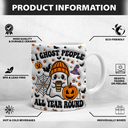 Petthouse | Halloween I Ghost People Inflated Effect 3d Mug, Ghost Pumpkin Mug, Spooky Vibes Ghost Coffee