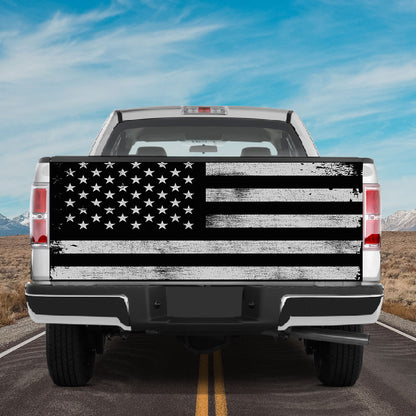 Petthouse | American Flag Black And White Tailgate Wrap Vinyl Graphic Decal Sticker For Trucks American Flag Distressed