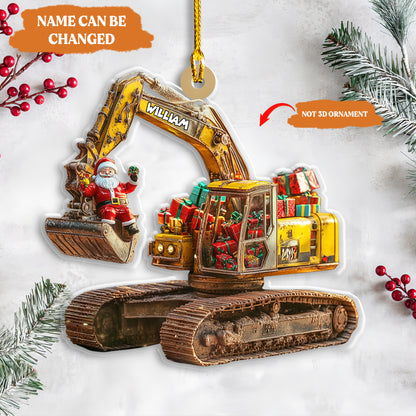 Petthouse | Personalized Excavator 2d Flat Printed Acrylic Ornament, Santa On The Excavator Keepsake