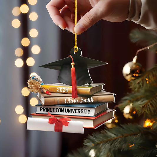 Petthouse | Personalized Graduation Cap Ornament With Books, Class Of 2024 Ornament, Graduation Ornament