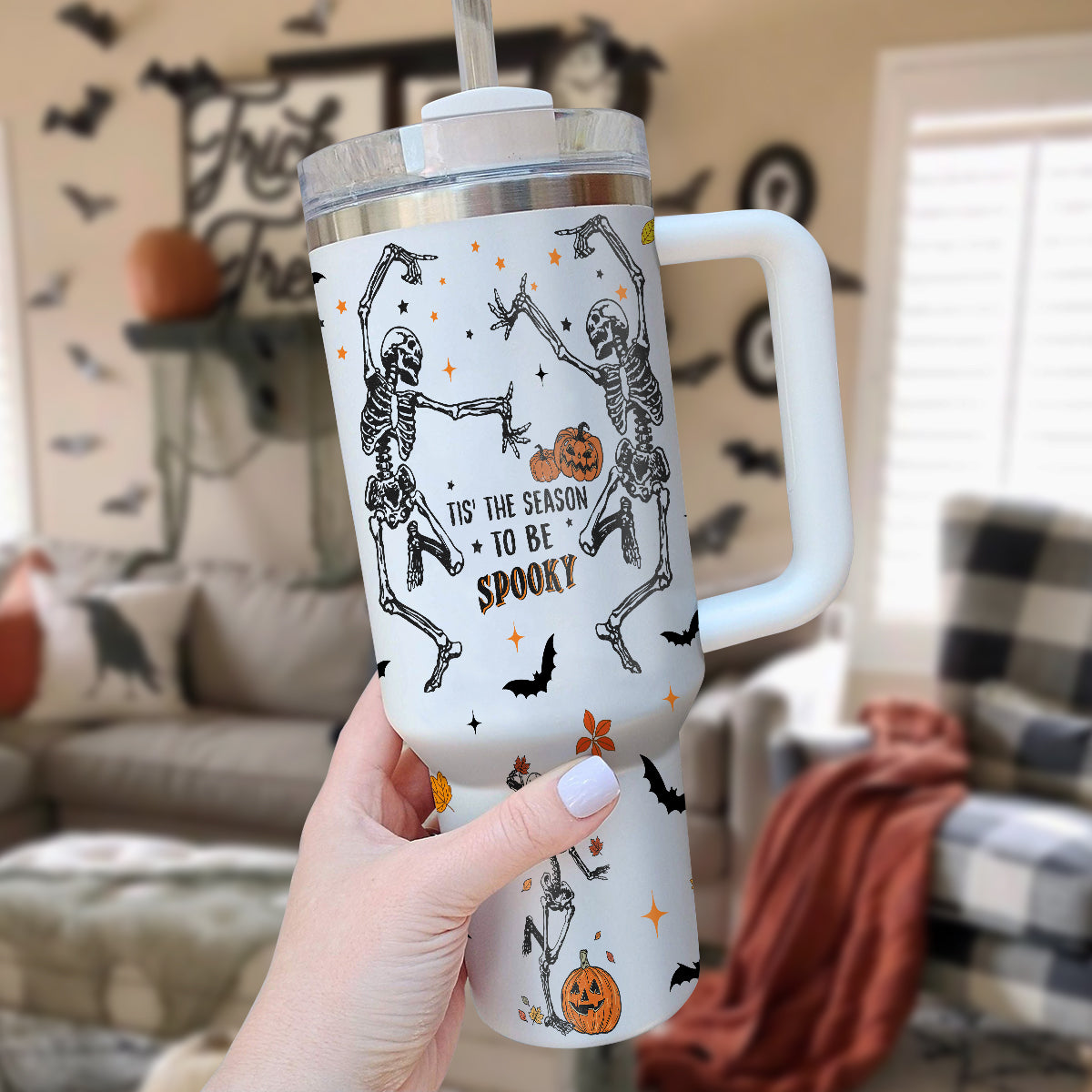 Petthouse | Tis' The Season To Be Spooky 40oz Tumbler, Skeleton Dancing Spooky Season, Skeleton Stay