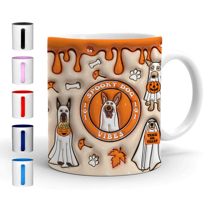 Petthouse | Spooky Dog Vibes Ceramic Mug, Spooky Season 3d Inflated Effect Printed Mug, Cute Dog Ghost